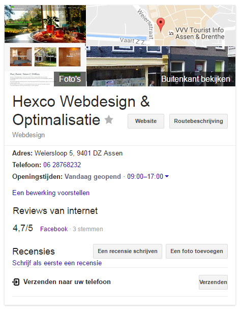 Hexco Bedrijfsprofiel op Google
